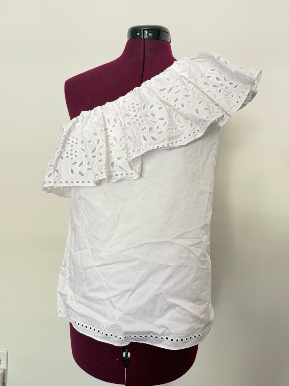 Parker White One-Shoulder Eyelet Ruffle Top
